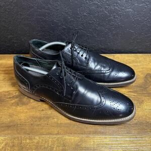 Todd Welsh Mens Black Wingtip Brogue Oxford Dress Shoes Lug Sole Size 11.5